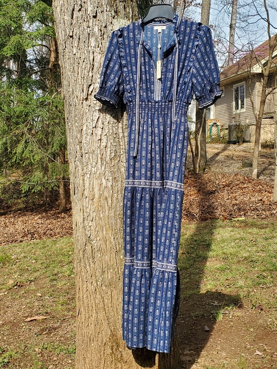 Max Studio Dresses & Skirts - Max Studio Tiered Midi Pleated Flowing Dress Blue with Print NWT Size Small
